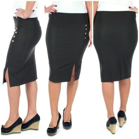 Forever Young Dresses & Skirts - Pencil Skirt with Side Buttons, d-4024, Olive